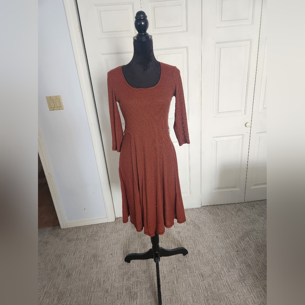 Dressbarn Brown Fit and Flare Long Sleeve Dress